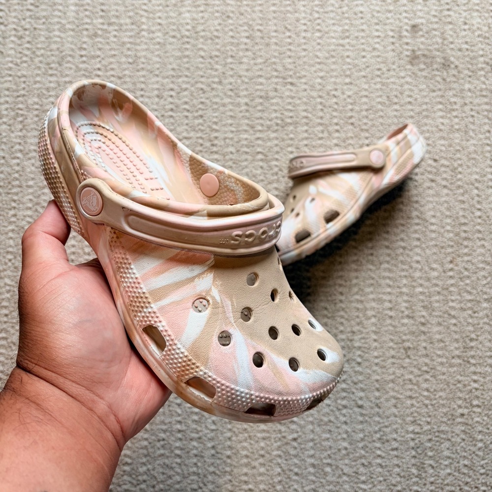 Crocs‎ Classic Clog Marbled Tan Beige Pink Swirl Women 7 Men 5 Slip On Shoes
